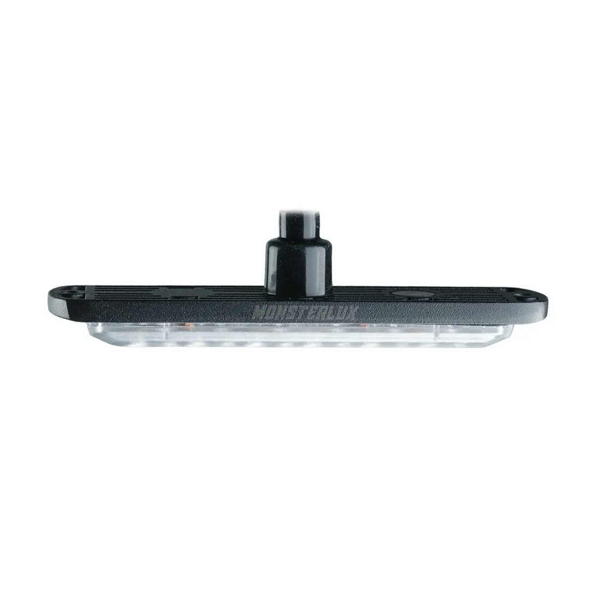 Ohut LED-varoitusvalo ylhäältä päin kuvattuna, esitellen laitteen litteää profiilia ja keskitettyä johtoliitäntää.
