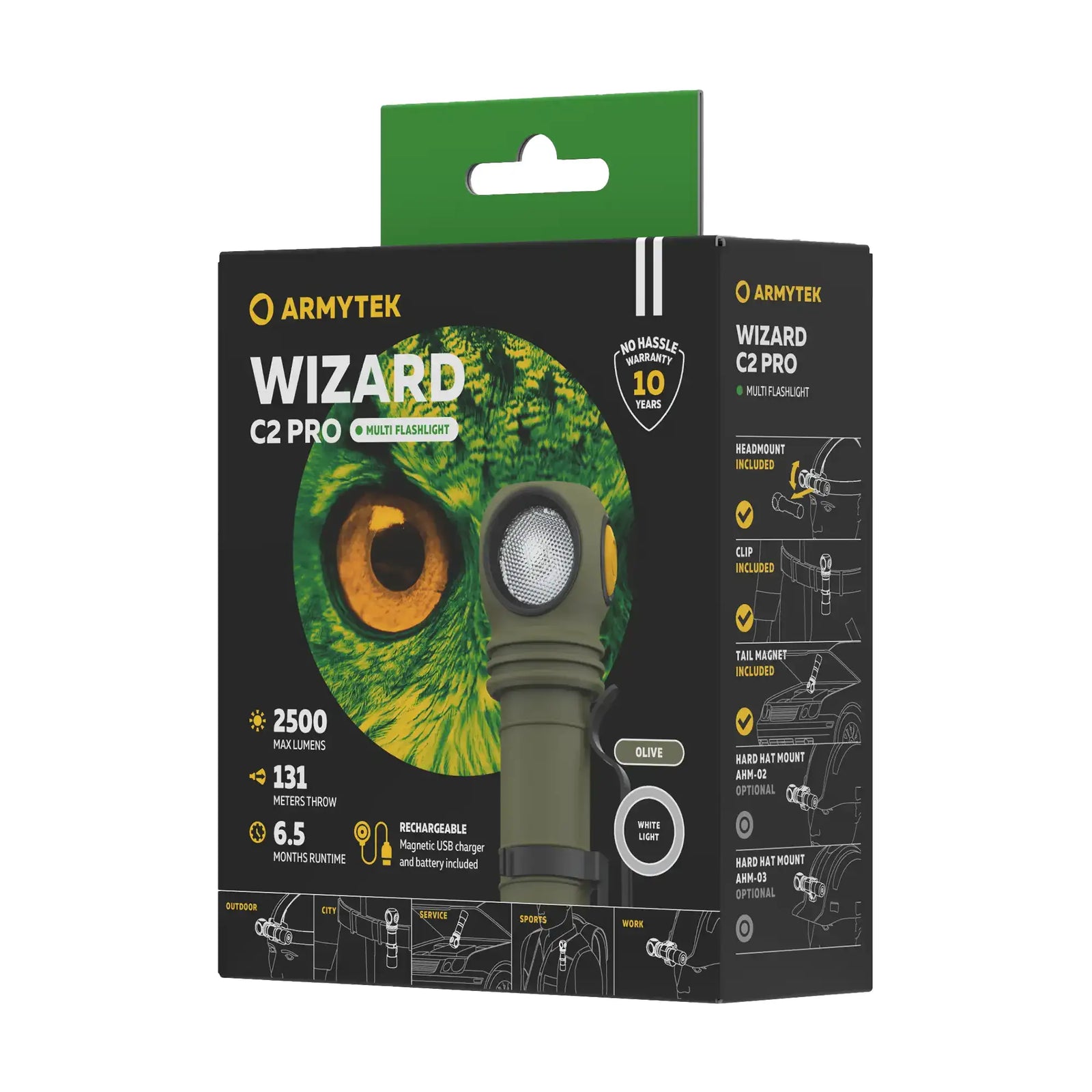 Otsalamppu Armytek Wizard C2 Pro Max Olive Kylmä Sävy 4000 lm