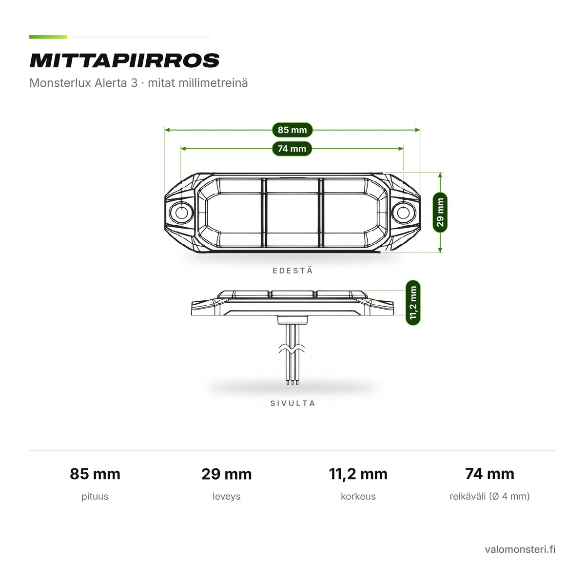Monsterlux Alerta 3 LED Tasovilkku / Varoitusvalo – Keltainen