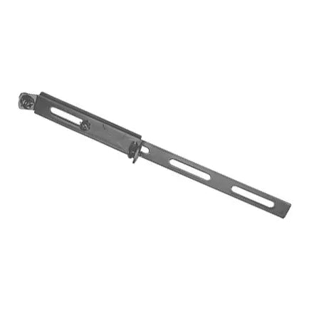 Lisävalon tukitanko ruostumattomasta teräksestä valkoista taustaa vasten kuvattuna. Tukitanko on väriltään musta.