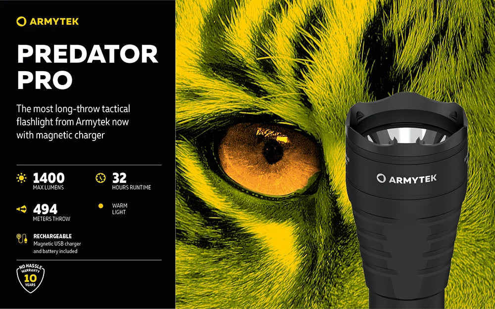 Taskulamppu Armytek Predator Pro Magnet USB Lämmin Sävy 1400 lm