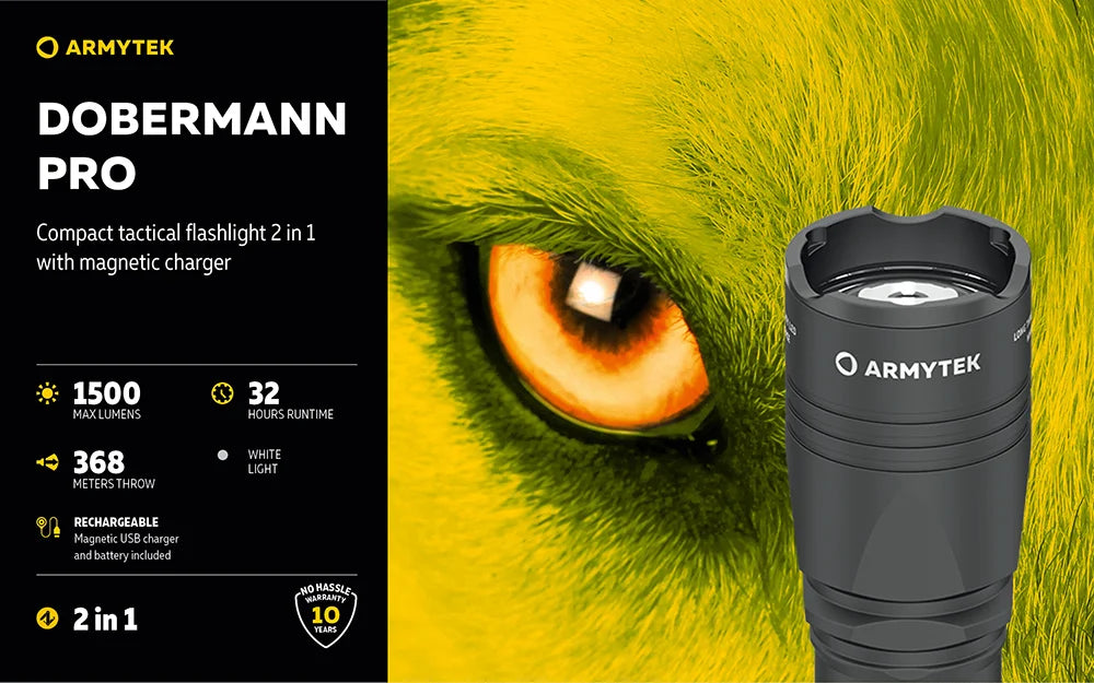 Taskulamppu Armytek Dobermann Pro Magnet USB Kylmä Sävy 1500 lm