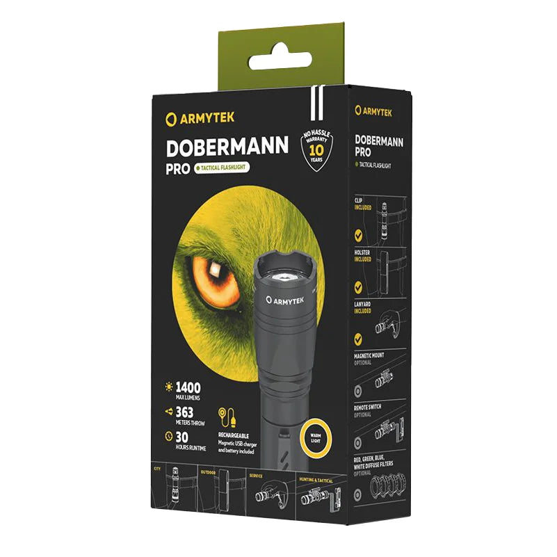Taskulamppu Armytek Dobermann Pro Magnet USB Lämmin Sävy 1400 lm