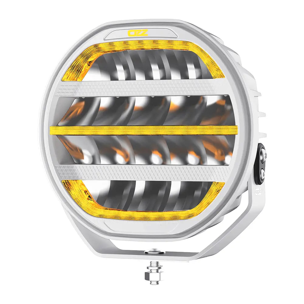OZZ XR3 P9" 65 LED-lisävalo valkoinen runko, parkilla ja R65 varoitusvalolla